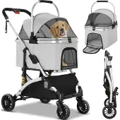 Selius Hundebuggy – 2-in-1-Kinderwagen – Für Haustiere – Klappbar – Abnehmbarer Transportkorb – und Autositz