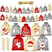OCreon Adventskalender zum Befüllen – Samttaschen-Adventskalender, Tassen zum Selbstbefüllen für Kinder