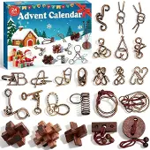 OCreon Adventskalender 2026-24 – Adventskalender mit Metallringen und Holz-IQ-Puzzles – Anspruchsvolle Weihnachtsrätsel für Kinder