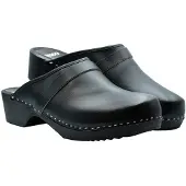 Bresco Bequeme schwarze Damen Holzclogs Größe 38 klassisch schwedisch handgefertigt