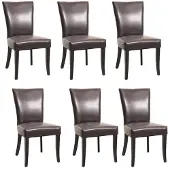Mendler 6er-Set Esszimmerstuhl Chesterfield, Stuhl Küchenstuhl, Nieten - Kunstleder, braun, dunkle Beine