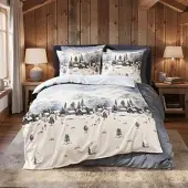 Fleuresse Feinbiber Bettwäsche Aspen Winterland blau 155x220 cm + 80x80 cm - blau