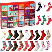 Dripio Weihnachts-Adventskalender mit 12 Paar Socken, bunte Motive
