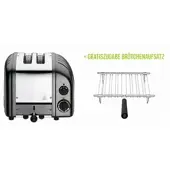 Dualit Classic Toaster Premium 2-Schlitz inkl. Gratis Brötchenaufsatz Metallic-Anthrazi...