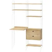 String Kompakter Schreibtisch mit Standregal und Ablagen Weiß Eiche
