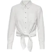 ONLY Hemdbluse "ONLLECEY LS KNOT SHIRT NOOS WVN", Damen, Gr. M, weiß (cloud dancer), Web, Obermaterial: 63% Polyester, 27% Viskose, 10% Nylon, gestreift, regular fit kurz, Manschette, Blusen Hemdbluse