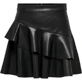 ONLY Lederimitatrock "ONLEMMA FAUX LEATHE FRILL SKIRT NOOS OTW", Damen, Gr. 34, schwarz, Web, Obermaterial: 100% Polyester, unifarben, figurbetont kurz, Röcke Lederimitatrock