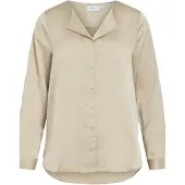 Vila Hemdbluse "VIELLETTE V-NECK L/S SATIN SHIRT - NOOS", Damen, Gr. 36, beige (cement), Obermaterial: 100% Polyester, unifarben, regular fit normal, Blusen Hemdbluse