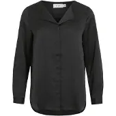 Vila Hemdbluse "VIELLETTE V-NECK L/S SATIN SHIRT - NOOS", Damen, Gr. 34, schwarz, Obermaterial: 100% Polyester, unifarben, regular fit normal, Blusen Hemdbluse