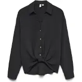 Vero Moda Hemdbluse "VMIZZY LS DETAIL SHIRT WVN BTQ GA", Damen, Gr. S, schwarz, Obermaterial: 100% Polyester, unifarben, regular fit, Blusen Hemdbluse, mit geknoteter Front