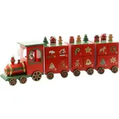 Kaemingk Adventskalender Dampflokomotive mit 3 Anhängern Rot 48 cm aus MDF
