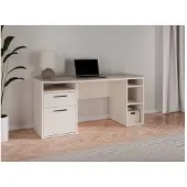 Forte TEZAUR Schreibtisch 160, moderner Schreibtisch mit Schublade, Tür und vielen Fächern, Jugendzimmer, Büro, Holzwerkstoff, Kaschmir Beige, 160 cm breit x 75,7 cm hoch x 72 cm tief