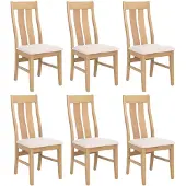 Mendler 6er-Set Esszimmerstuhl HWC-M58, Küchenstuhl Lehnstuhl Stuhl, Stoff/Textil Massiv-Holz helles Gestell, creme