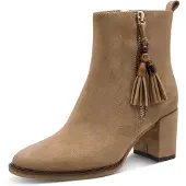 Marco Tozzi Stiefelette , Damen, Gr. 37, Textil, beige, Veloursleder, unifarben, used, Schuhe Stiefelette, Cowboy-Boots, Ankle Boots mit Kordel-Schmuckelement