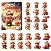 BundiGlassware Highland Cow Golf-Adventskalender 2026, 24 Mini-2D-Acryl-Rinderfiguren