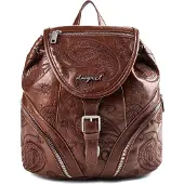 Desigual Moderner Brauner Damenrucksack mit Stickereien und Kontrastdetails