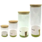 Fackelmann 4er-Set Glasaufbewahrungsbehälter – – Natur – Bambusdeckel