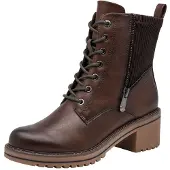 Marco Tozzi Schnürstiefelette "LUTTER", Damen, Gr. 38, Textil, braun, Lederimitat, Textil, used, Basic, Schuhe Schnürstiefelette, Blockabsatz, Ankle Boots mit Reißverschluss und Textil-Einsatz