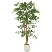 Zimtky Künstlicher Banyanbaum Massivholzstamm Topf Wohnzimmer 180 cm Grün