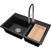 Brado ZIRCON 8020 Granitspüle mit 2 Becken, Schneidebrett, Siphon und Küchenarmatur