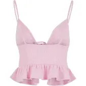 Urban Classics Ladies Waffle Pique Ruffle Top - 137877