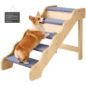 Vevor Hundetreppe 910x430x630 mm, 5-stufige Hautiertreppe, Holztreppe geeignet für kleine, mittlere, große, ältere Haustiere sowie Welpen bis 68 kg, Hundeleiter für Betten, Sofas & Autos