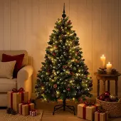 Syfax Künstlicher Weihnachtsbaum, Grün, mit Kugeln 150 cm 150 LEDs