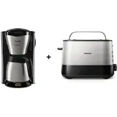 Philips Frühstücks Set (Café Gaia Kaffeemaschine & Viva Collection Toaster) Bundle