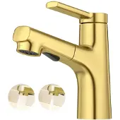 Crea Waschtischarmatur Badezimmer mit ausziehbarer Brause, Einhebelmischer, gebürstetes Zirkonium Gold