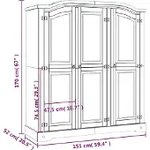 vidaXL Kleiderschrank Mexiko-Stil Kiefernholz 3 Türen Grau