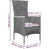 vidaXL 7-tlg. Garten-Essgruppe mit Kissen Grau Poly Rattan