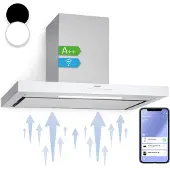 Klarstein Dunstabzugshaube 90cm, Abluft/Umluft Dunstabzugshaube mit Spülmaschinenfestem Filter, Abzugshaube Leise, 500 m³/h Luftstrom, Wandhauben für die Küche mit App Control, Dunstabzug 90 cm