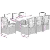 vidaXL 9-tlg. Garten-Essgruppe mit Kissen Grau Poly Rattan