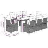 vidaXL 9-tlg. Garten-Essgruppe mit Kissen Schwarz Poly Rattan