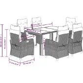 vidaXL 7-tlg. Garten-Essgruppe mit Kissen Schwarz Poly Rattan