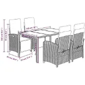 vidaXL 5-tlg. Garten-Essgruppe mit Kissen Schwarz Poly Rattan