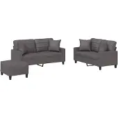 vidaXL 3-tlg. Sofagarnitur mit Kissen Grau Kunstleder
