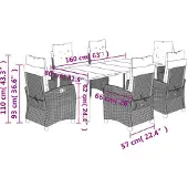 vidaXL 7-tlg. Garten-Essgruppe mit Kissen Braun Poly Rattan