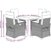 vidaXL 5-tlg. Garten-Essgruppe mit Kissen Hellgrau Poly Rattan