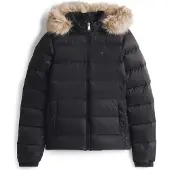 Tommy Hilfiger Faux Fur Hood Slim Down Jacket, Weiblich, Erwachsener, Slim fit, Reißverschluss, Nylon, Schwarz