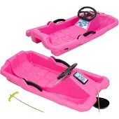 Enero Kunststoff-Schlitten mit Bremse und Lenkrad – 84×43×25 cm, Rosa