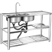 Merkloos Edelstahl-Spüle mit Doppelwaschbecken – 120 x 45 x 80 cm