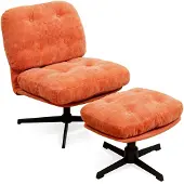 Dripio Relaxsessel mit Hocker, 360° drehbar, Chenille, orange
