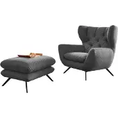 KAWOLA Sessel CHARME Hochlehnsessel Cord grau mit Hockerbank