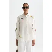 Scotch & Soda Embroidered Girlfriend Shirt Eggnog Größe: 38 | Longsleeves Outlet | Damen