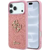 GUESS PU Feste Glitzer 4G Metalllogo Hülle für iPhone 18 Pro Pink