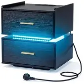 Costway Nachttisch mit LED & Ladestation, 2 Schubladen, Metallfuß, halb-schwebend, schwarz.