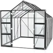 Vitavia Gewächshaus "Domus 8300", schwarz, B:257cm H:253,9cm T:325cm, Gewächshäuser, Gewächshaus, Doppelschwingtüren und bodentiefer Türschwelle, 3 mm Sicherheitsglas