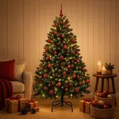 Syfax Künstlicher Weihnachtsbaum Grün mit Kugeln 150 cm 150 LEDs