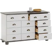 Idimex Sideboard COLMAR, Kommode mit 11 Schubladen, Kiefer massiv, weiß/taupe lackiert, Landhausstil